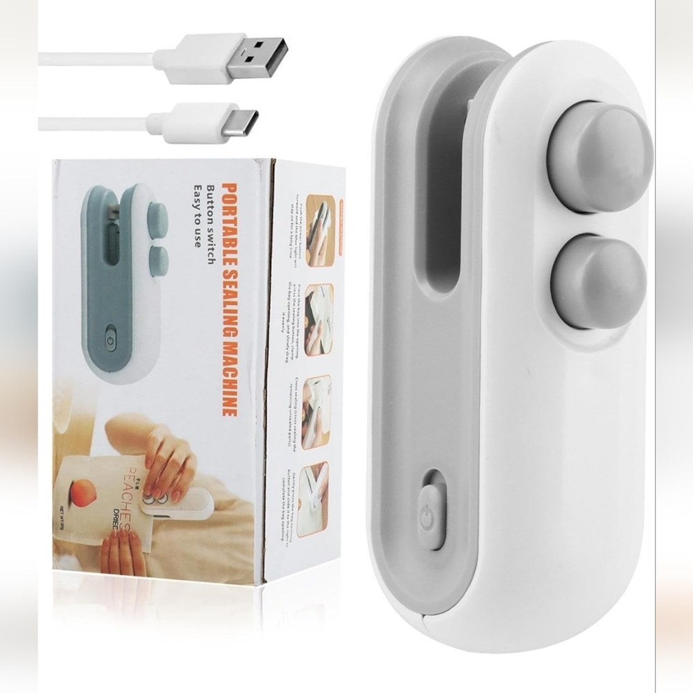 Portable USB Chargable Sealing Machine White & Gray w Cord New in Box